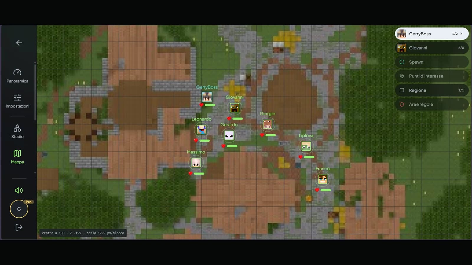 La mappa del server in tempo reale